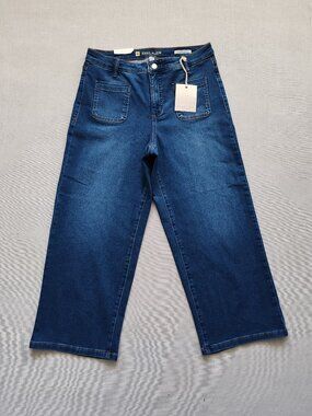 NWT Anne Klein AK High Rise Wide Crop Jeans Slimming Smoothing Blue Denim Sz 10